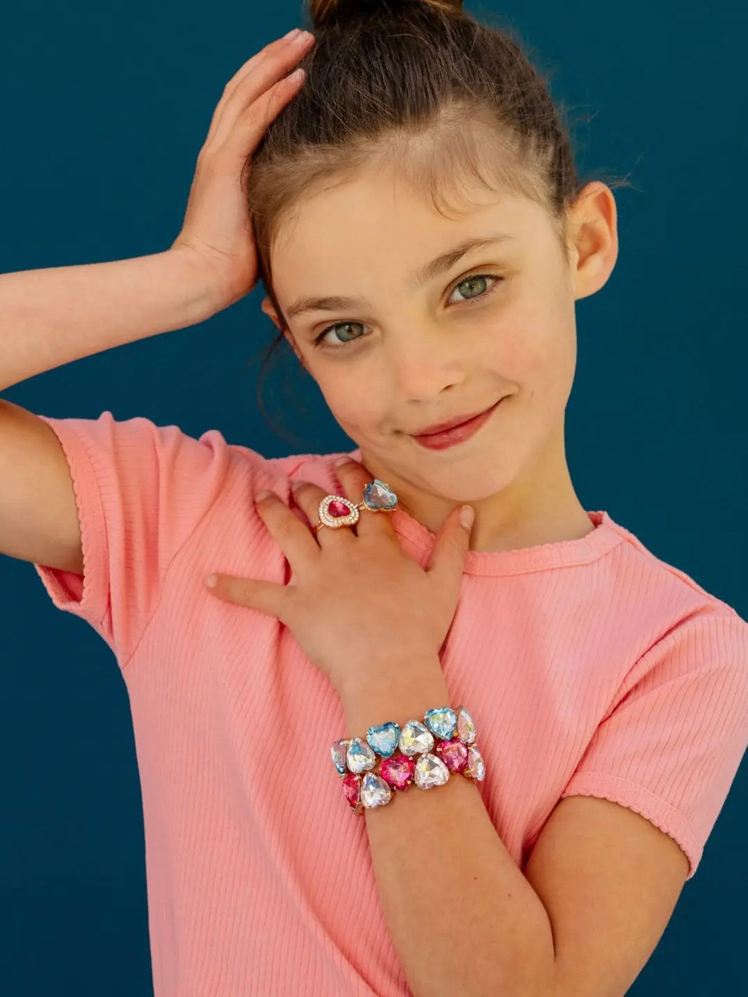 Pink & Blue Gem Heart Bracelet Set