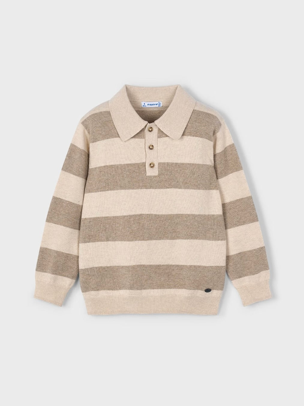 Long Sleeve Knit Polo - Oatmeal Striped