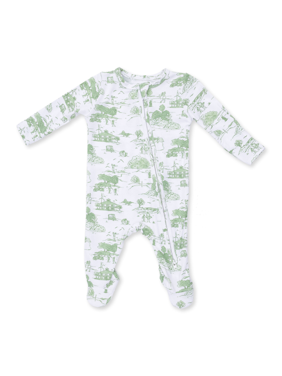 Green Gold Toile Zipper Footie