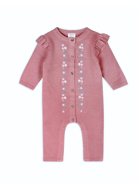 Embroidered Floral Knit Ruffle Jumpsuit - Woodland Rose
