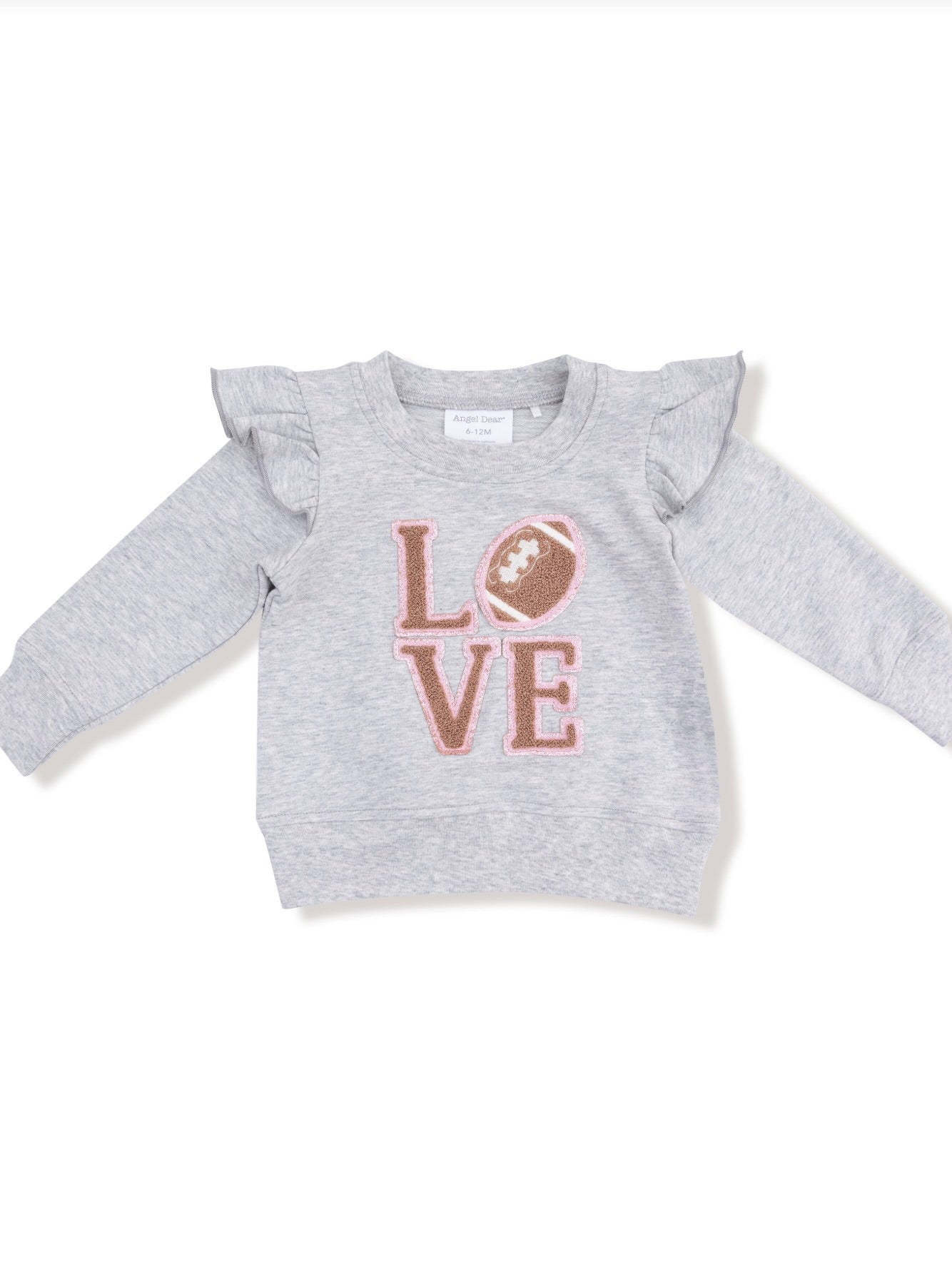 Light Grey Football Love Patch Ruffle Sweatshirt