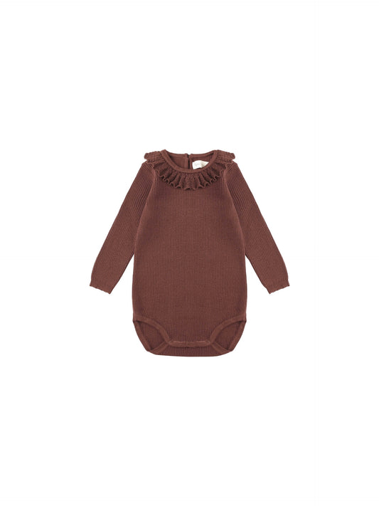 Burgundy Ruffle Collar Bodysuit
