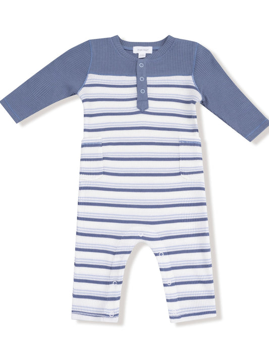 Blue Vintage Stripe Romper with Contrast Sleeve