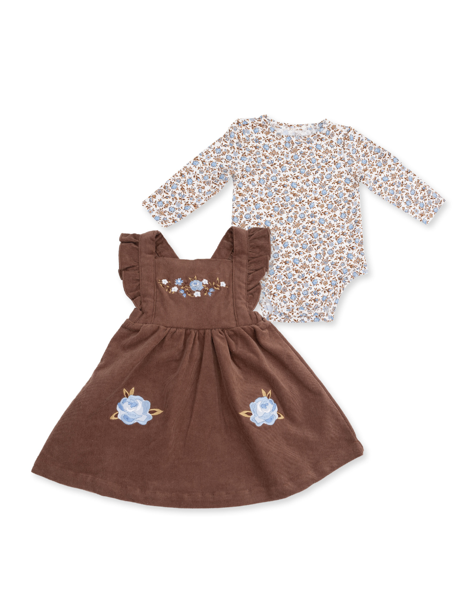 Hazel Floral Pinafore Dress + Bodysuit