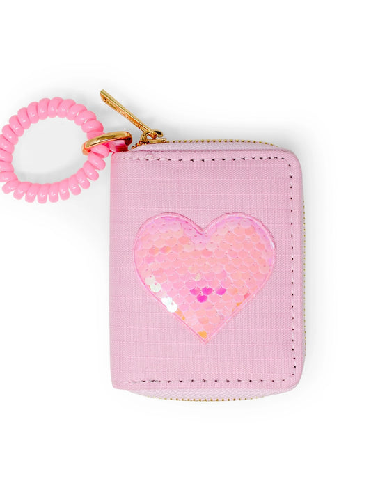 Sequin Heart Spiral Strap Wallet - Light Pink