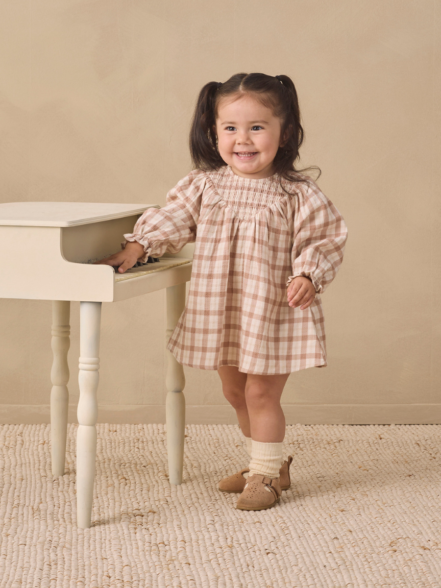 Rustic Plaid V Smocked Dress