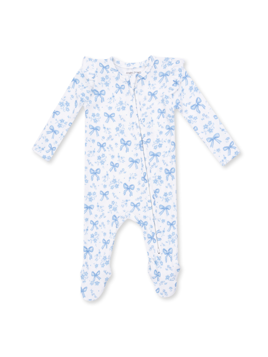 Blue Bows + Flowers Footie