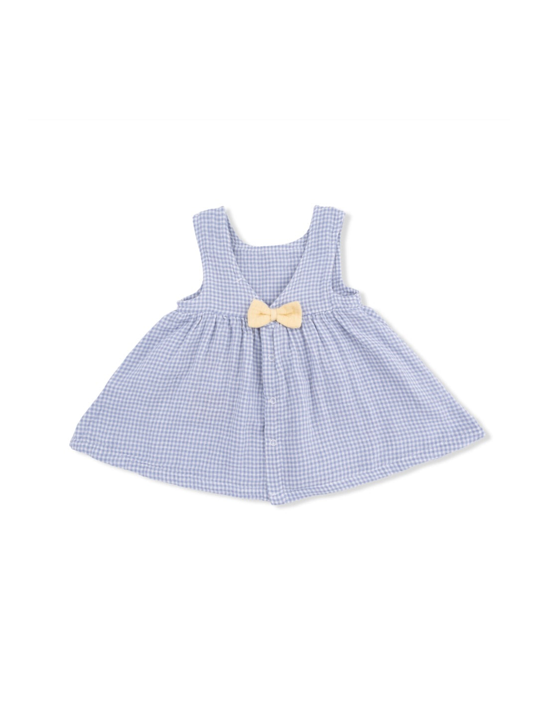 Micro Gingham Blue Blizzard Infant Dress with Bow + Bloomer