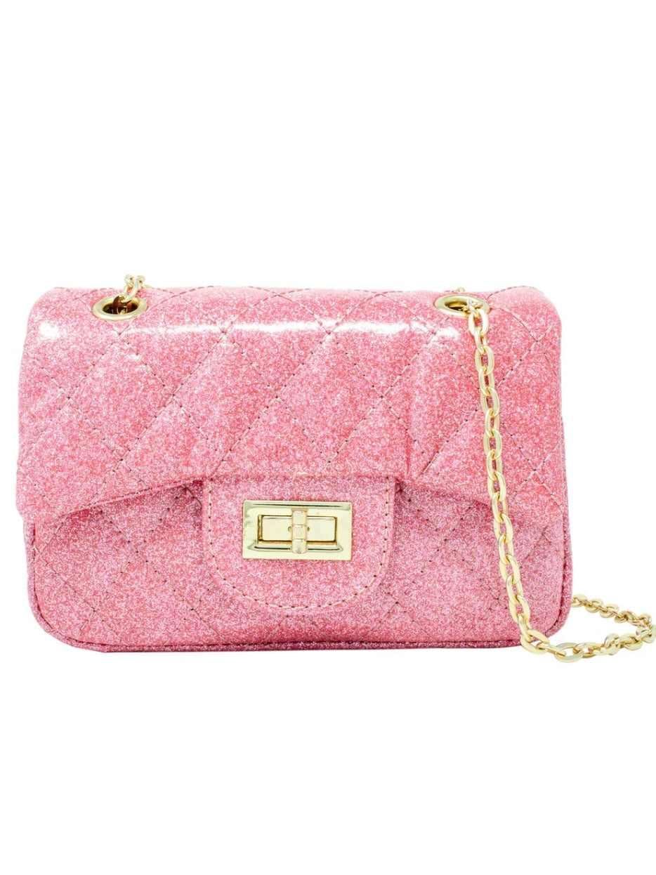 Classic Quilted Sparkle Mini Bag- Pink