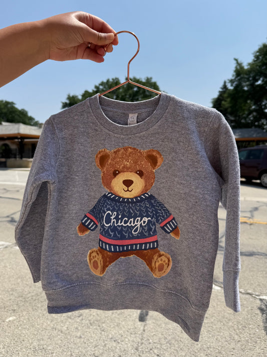 Chicago Teddy Sweatshirt - Heather Grey/Blue Bear