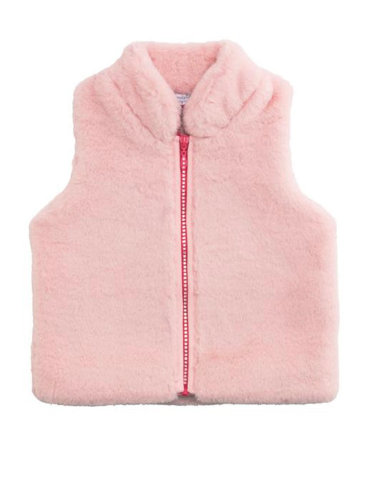 Rhinestone Zipper Fur Vest - Pink