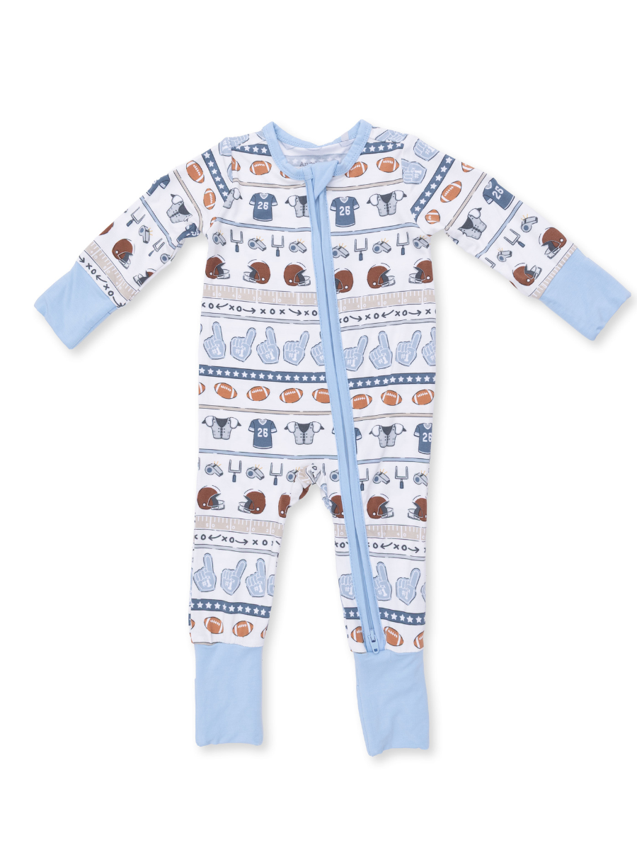 Blue Football Stripe Convertible Romper