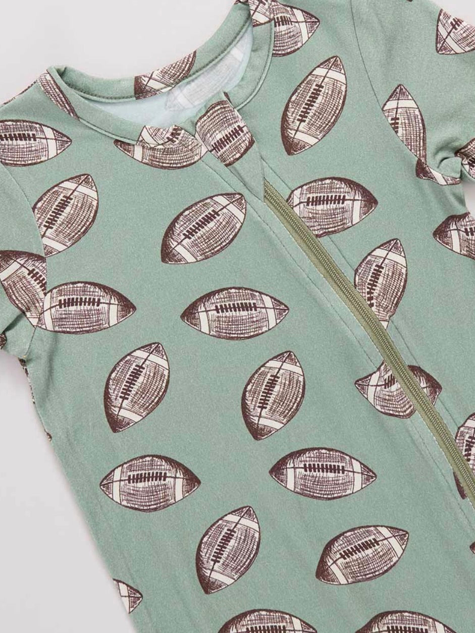 Baby Bamboo Romper - Green Flying Footballs