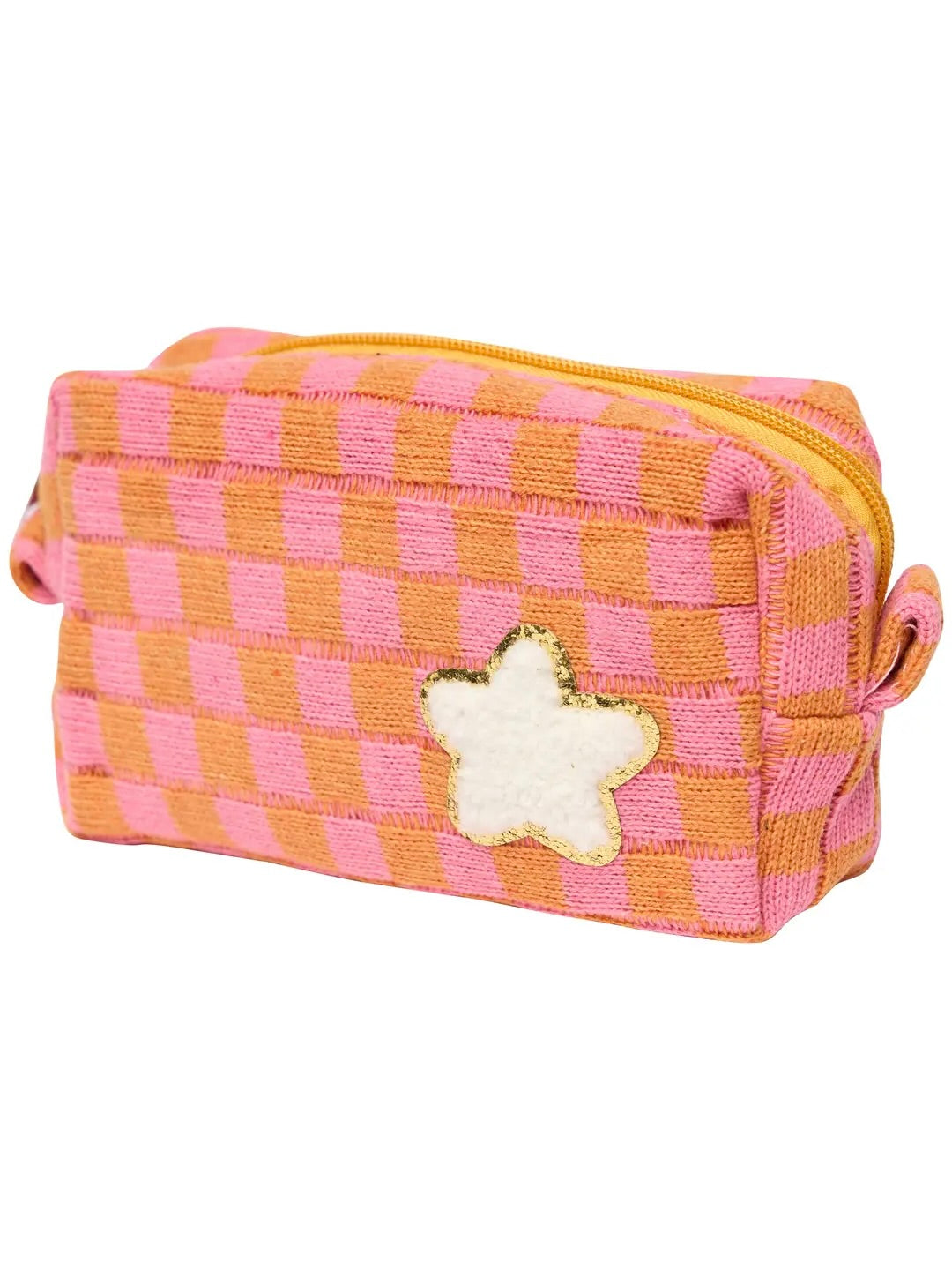 Checkered Cosmetic Bag with Patch