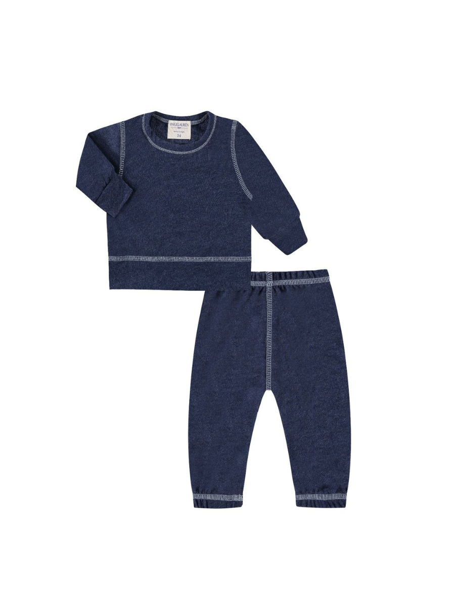Navy Lightweight Hacci Pullover and Pant Loungewear Set