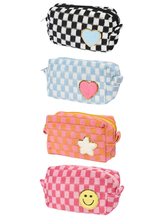 Checkered Cosmetic Bag with Patch