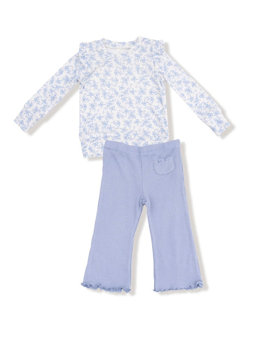 Ruffle Shoulder Shirt + Flare Pant Set - Romi Floral