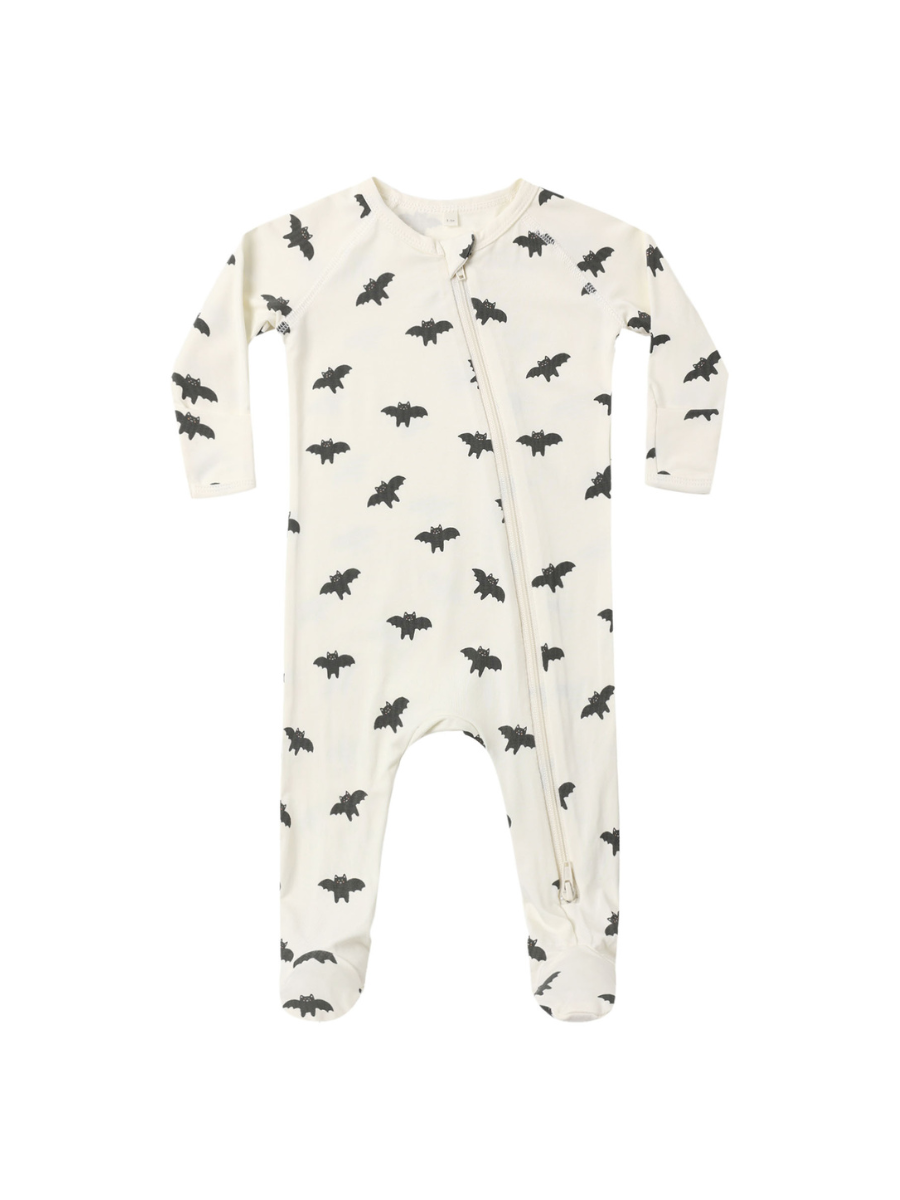 Ivory Bats Bamboo Zip Footie