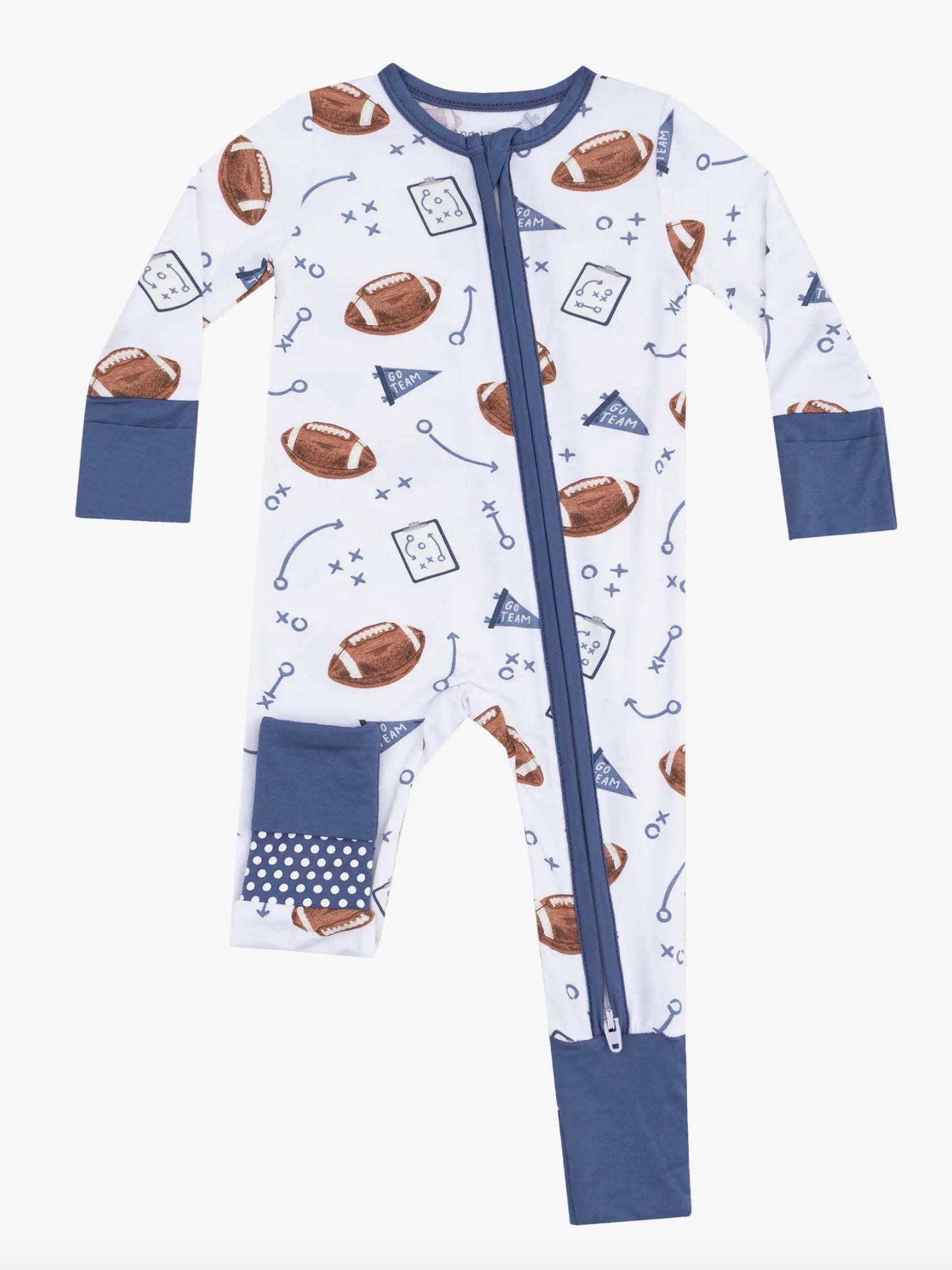 Navy Touchdown Zipper Romper