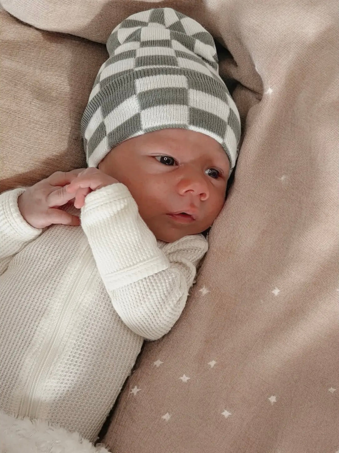 Baby's First Hat - Fern/White Checkerboard