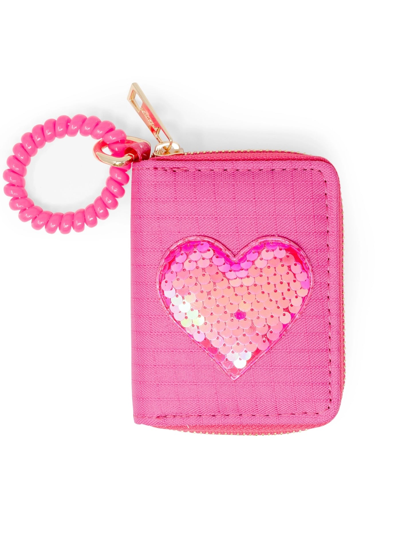 Sequin Heart Spiral Strap Wallet - Hot Pink