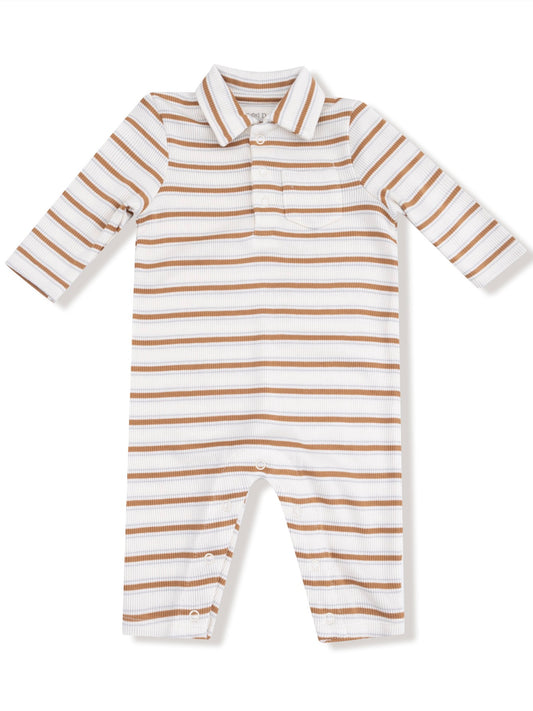 Brown Vintage Stripe Polo Romper
