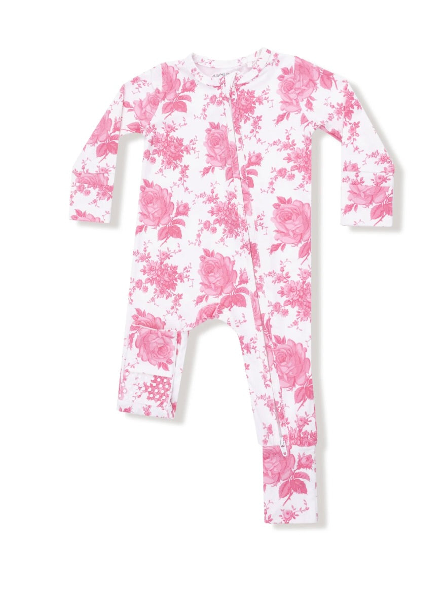 Vintage Pink Roses Zipper Romper