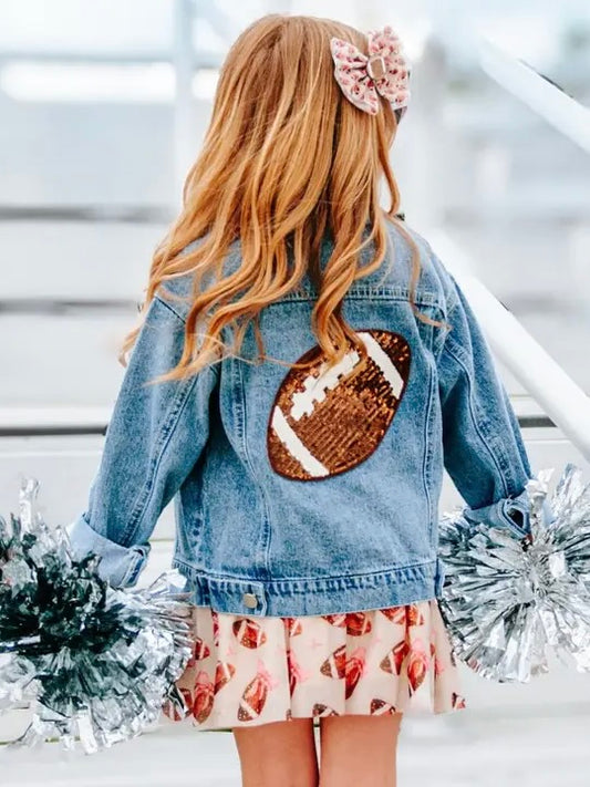 Game Day Football Sequin Patch Denim Jacket