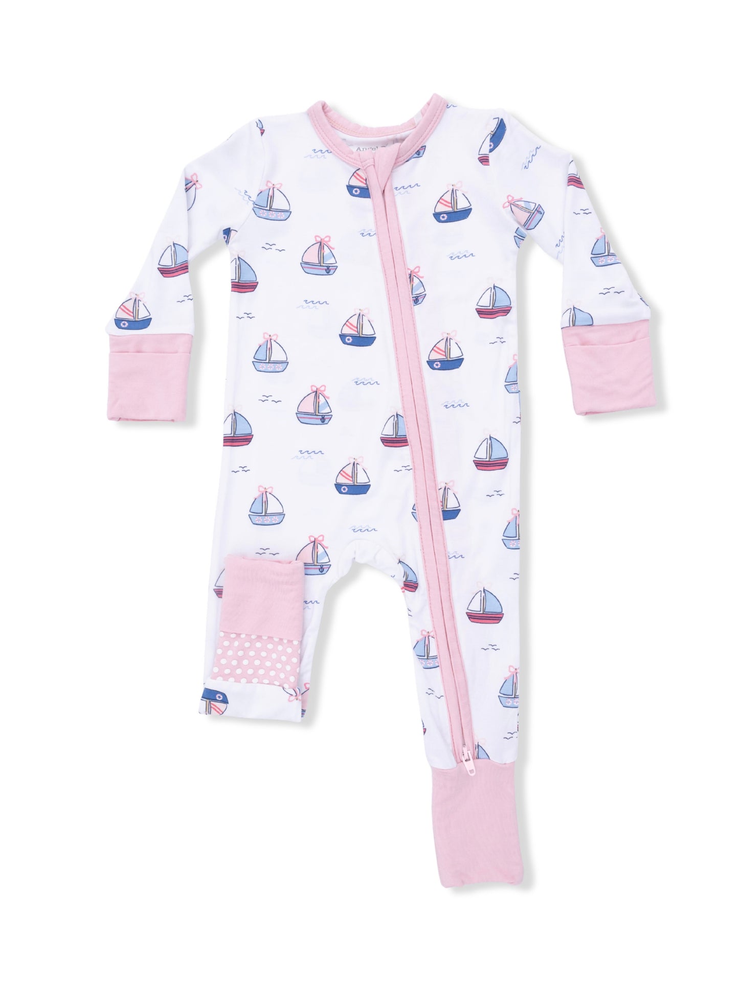 Pink Bubbly Sailboats Zipper Romper