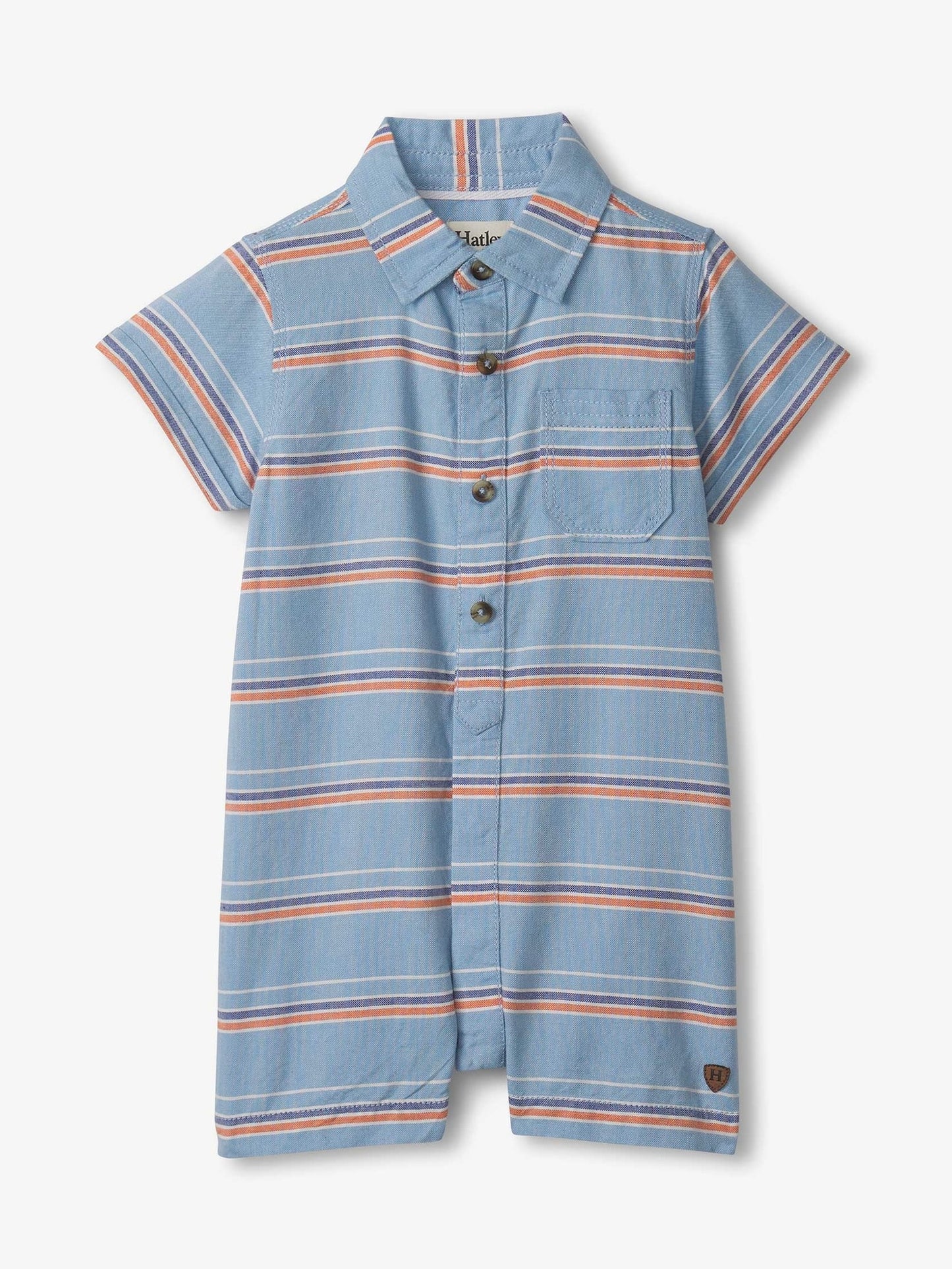 Blue Summer Woven Polo Romper