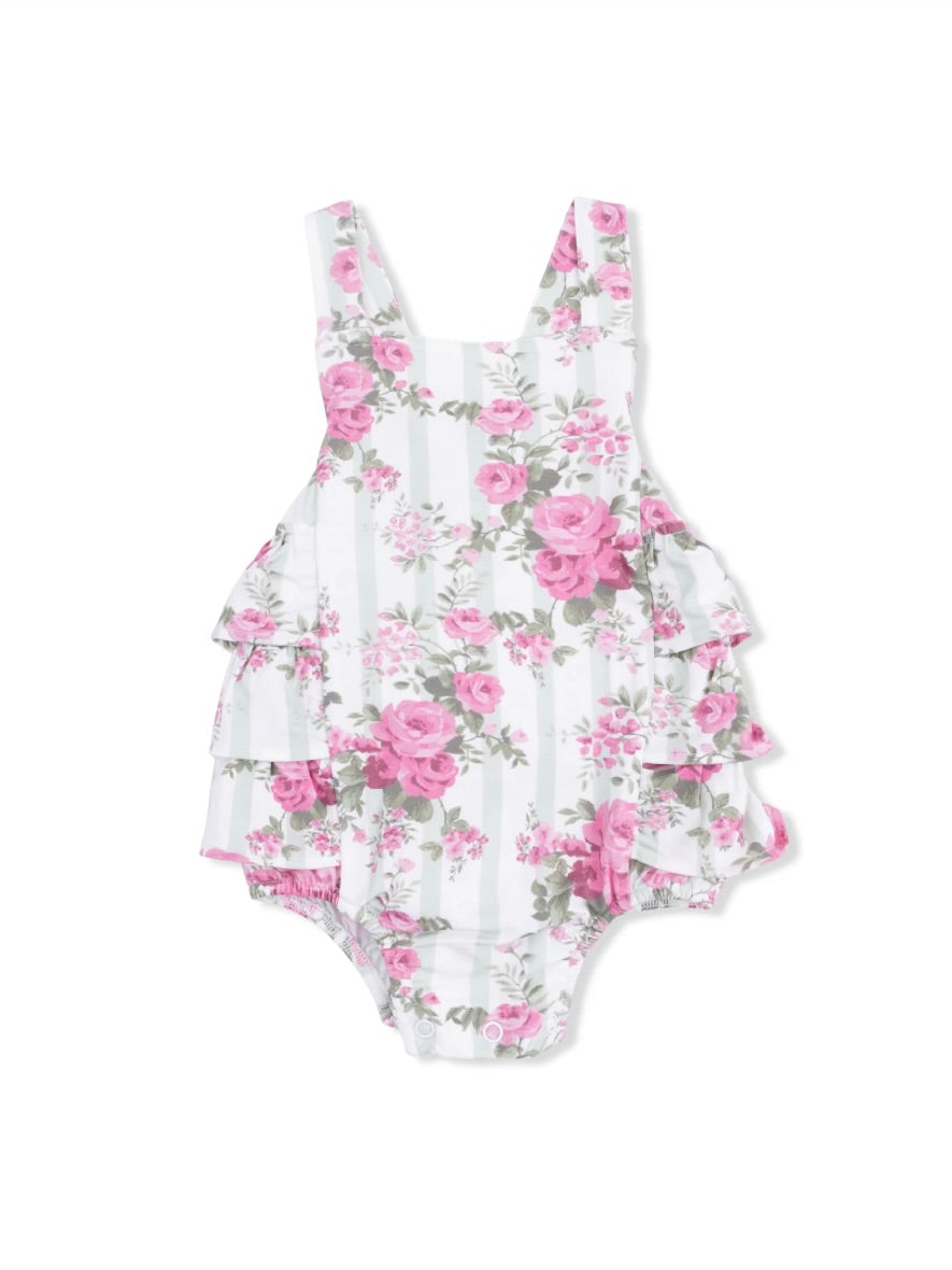 Cabbage Rose Stripe Ruffle Sunsuit
