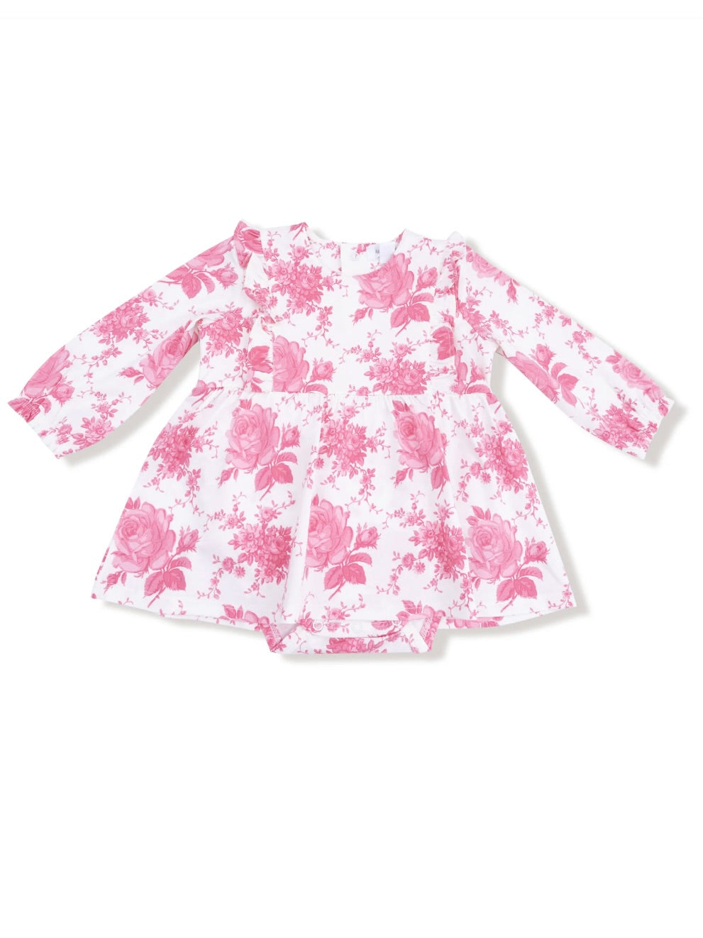 Vintage Pink Roses Ruffle Bodysuit Dress