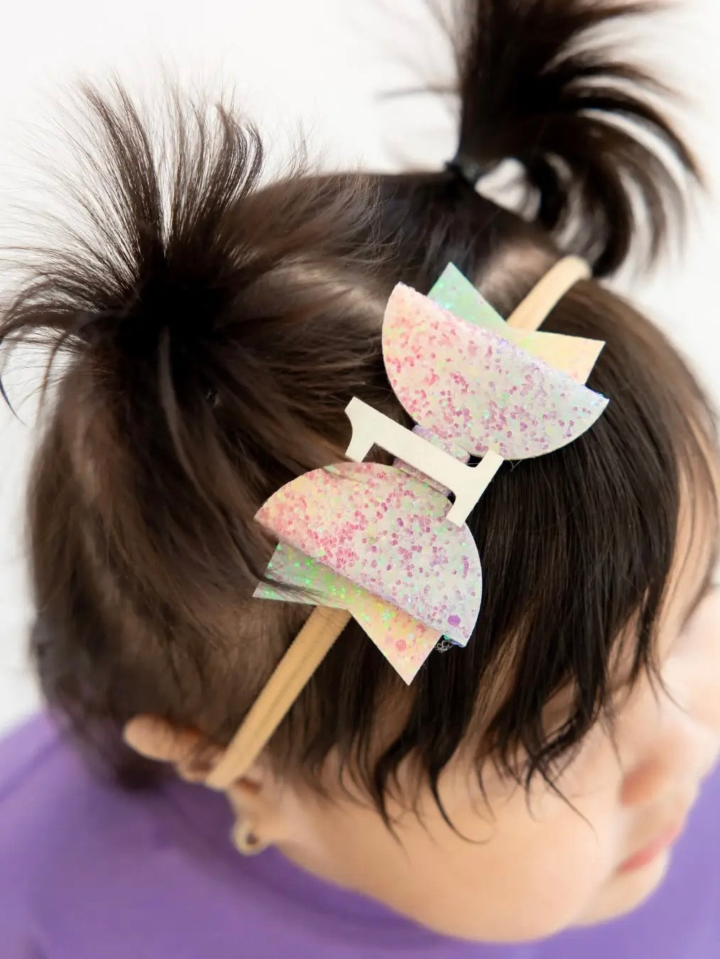 1st Birthday Pastel Rainbow Bow Baby Headband