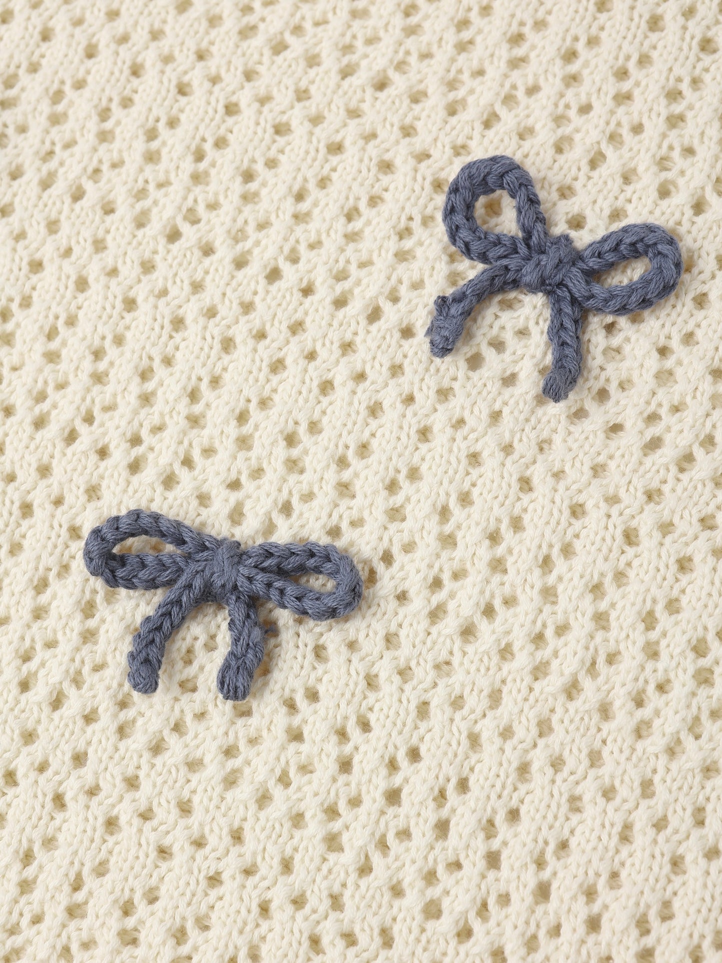 Natural Bows Crochet Knit Pullover