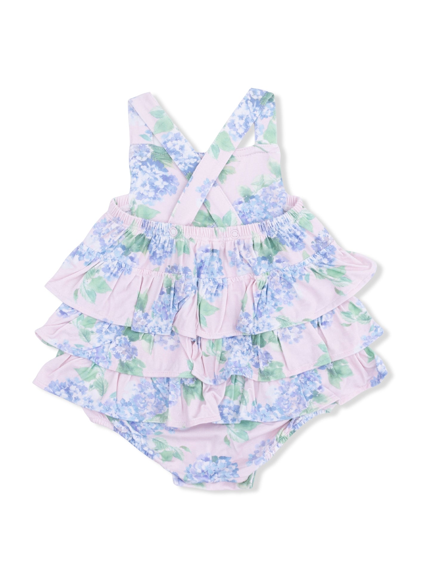 Pink + Blue Hydrangeas Ruffle Sunsuit