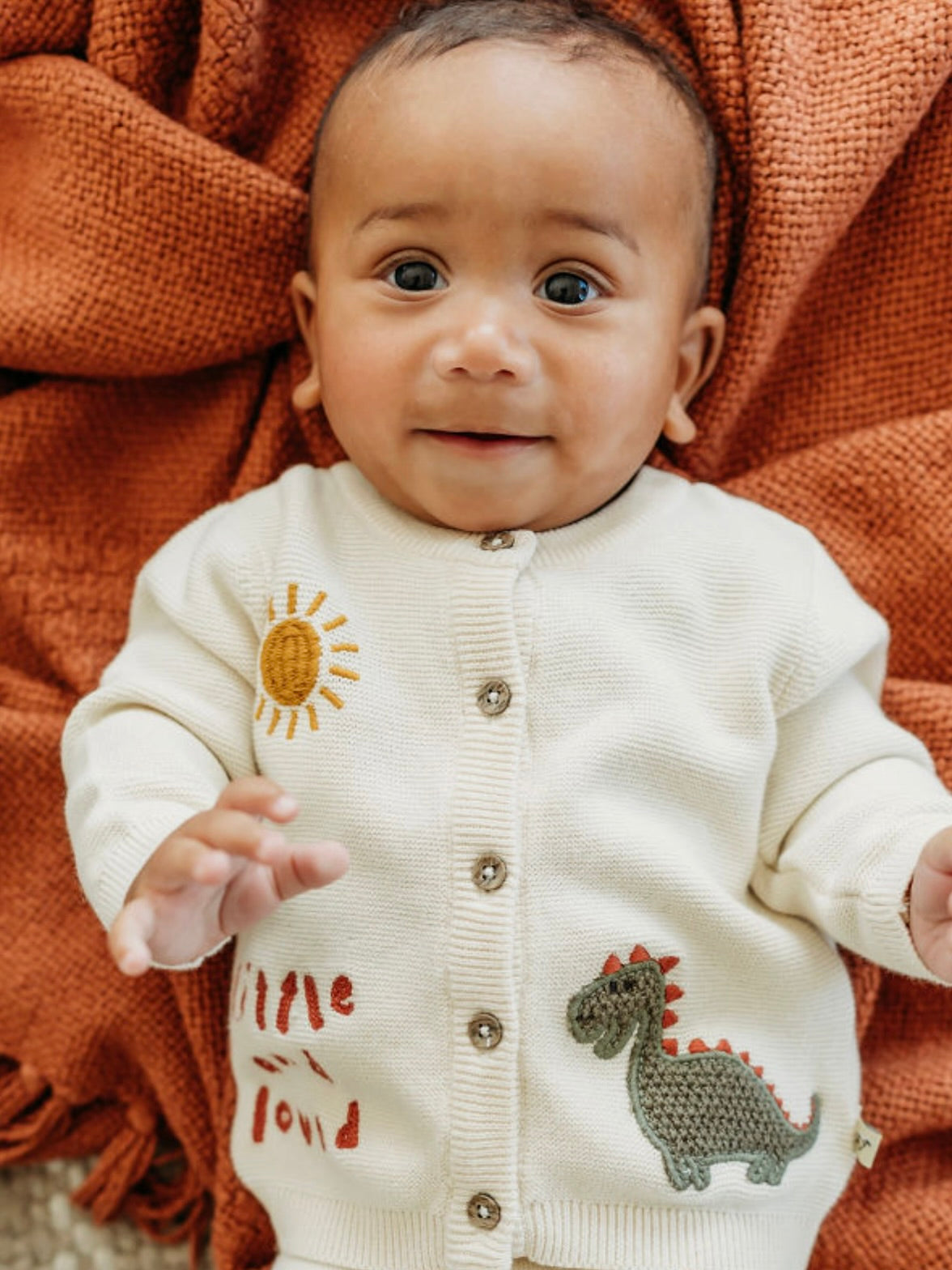 Little & Loved Dino Baby Cardigan - Natural