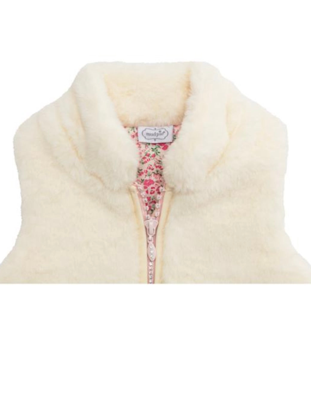 Rhinestone Zipper Fur Vest - Ivory