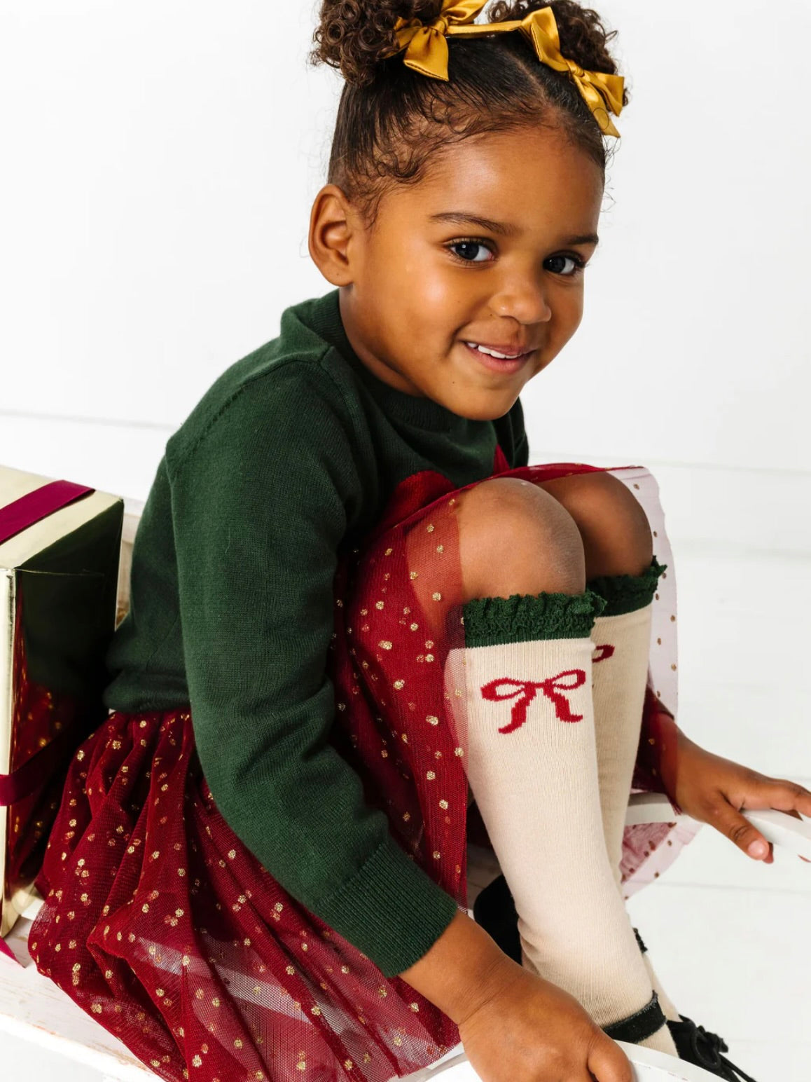 Lace Top Knee High Socks - Vanilla Bow