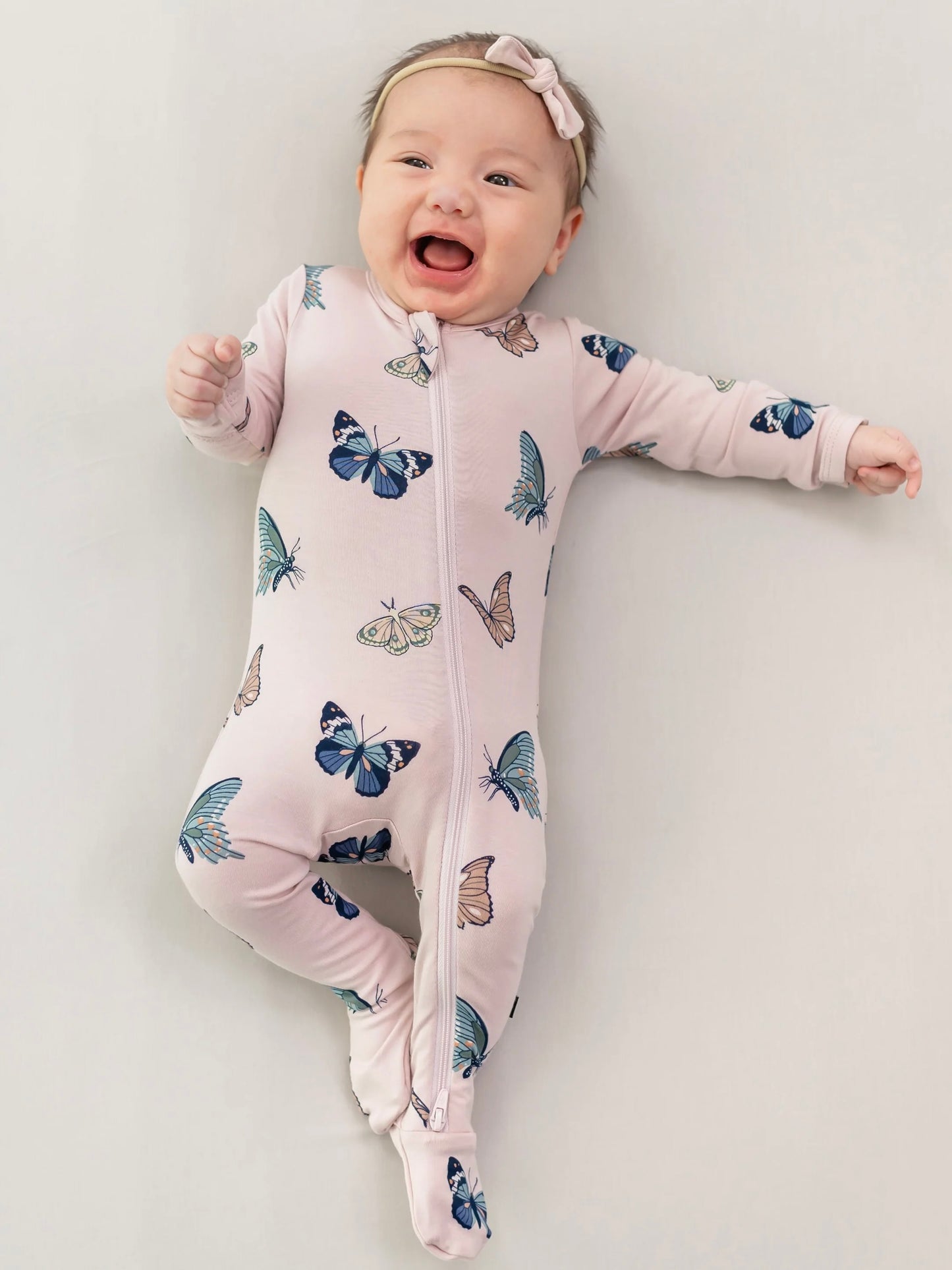 Kyte Baby Zippered Bamboo Footie- Blush Butterfly