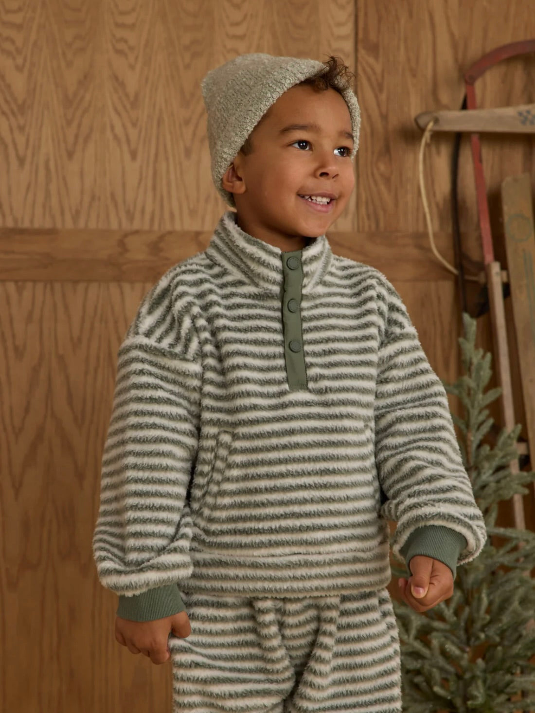 Evergreen Stripe Snap Pullover