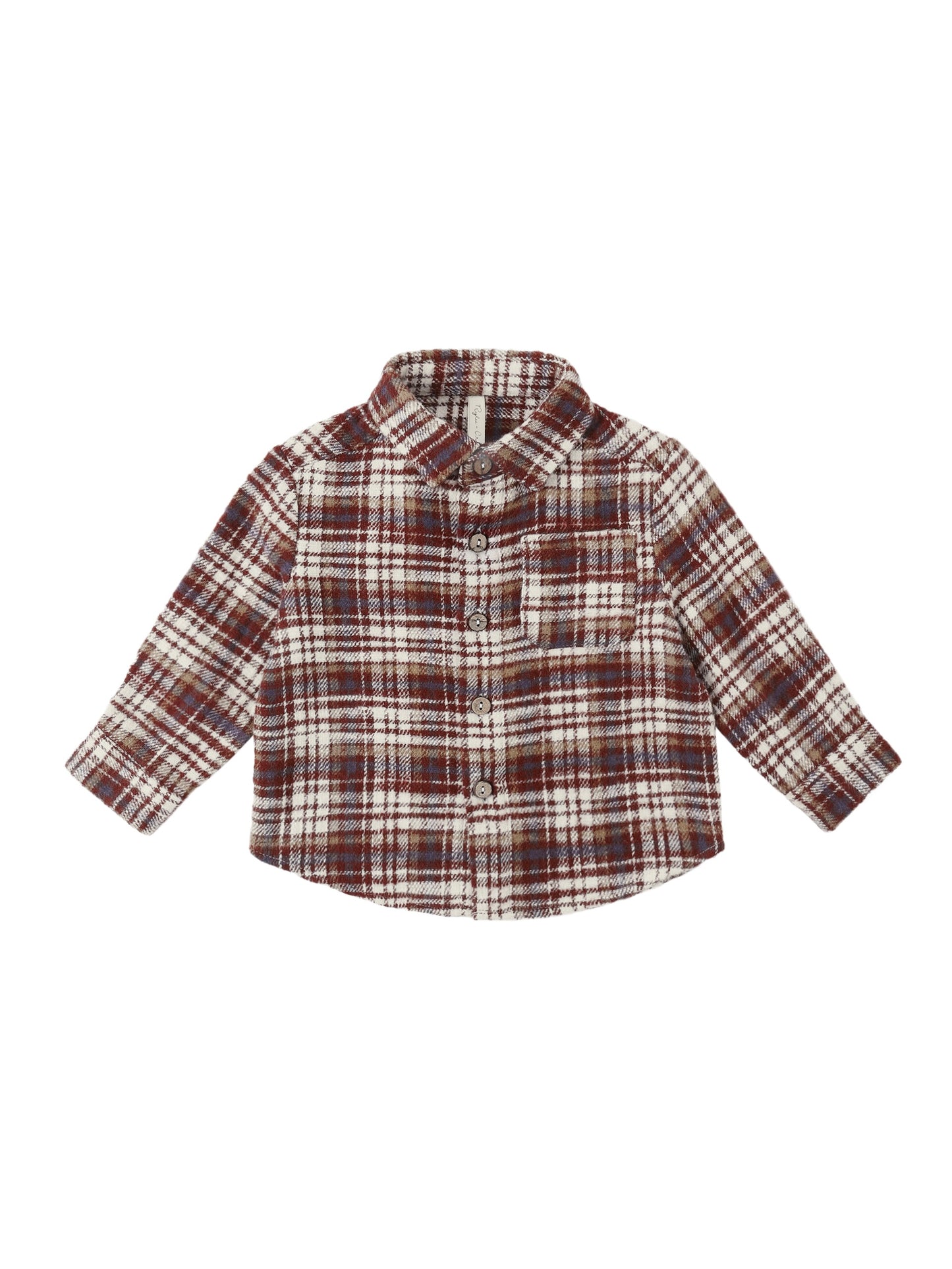 Burgundy Plaid Collared Long Sleeve Shirt