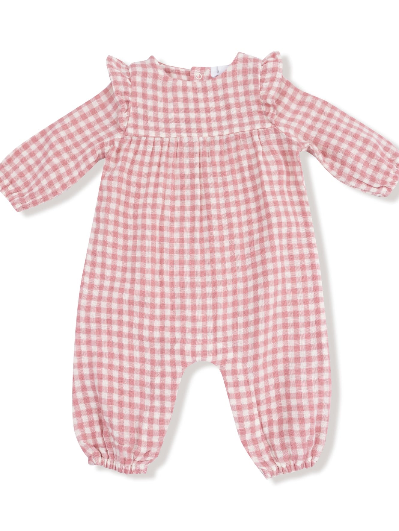 Rose Pink Plaid Ruffle Romper