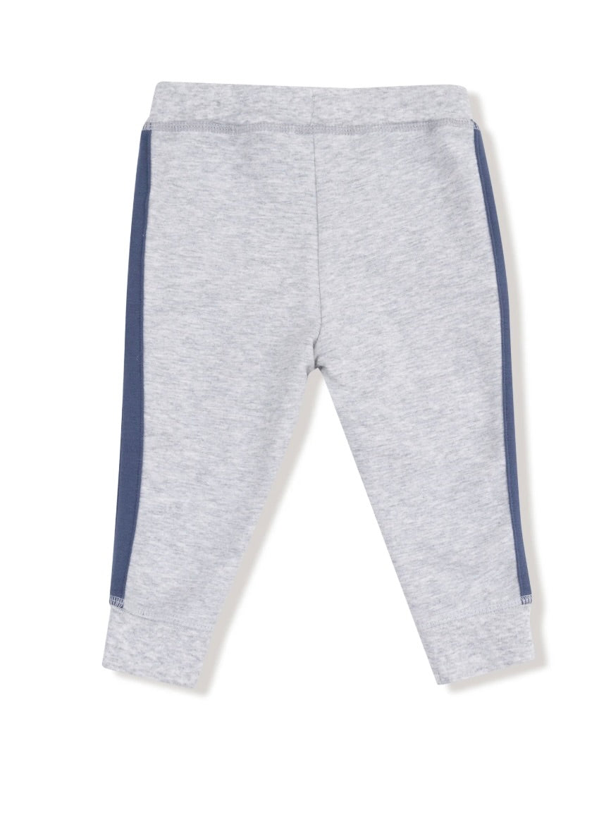 French Terry Light Heather Grey Jogger with Varsity Stripes
