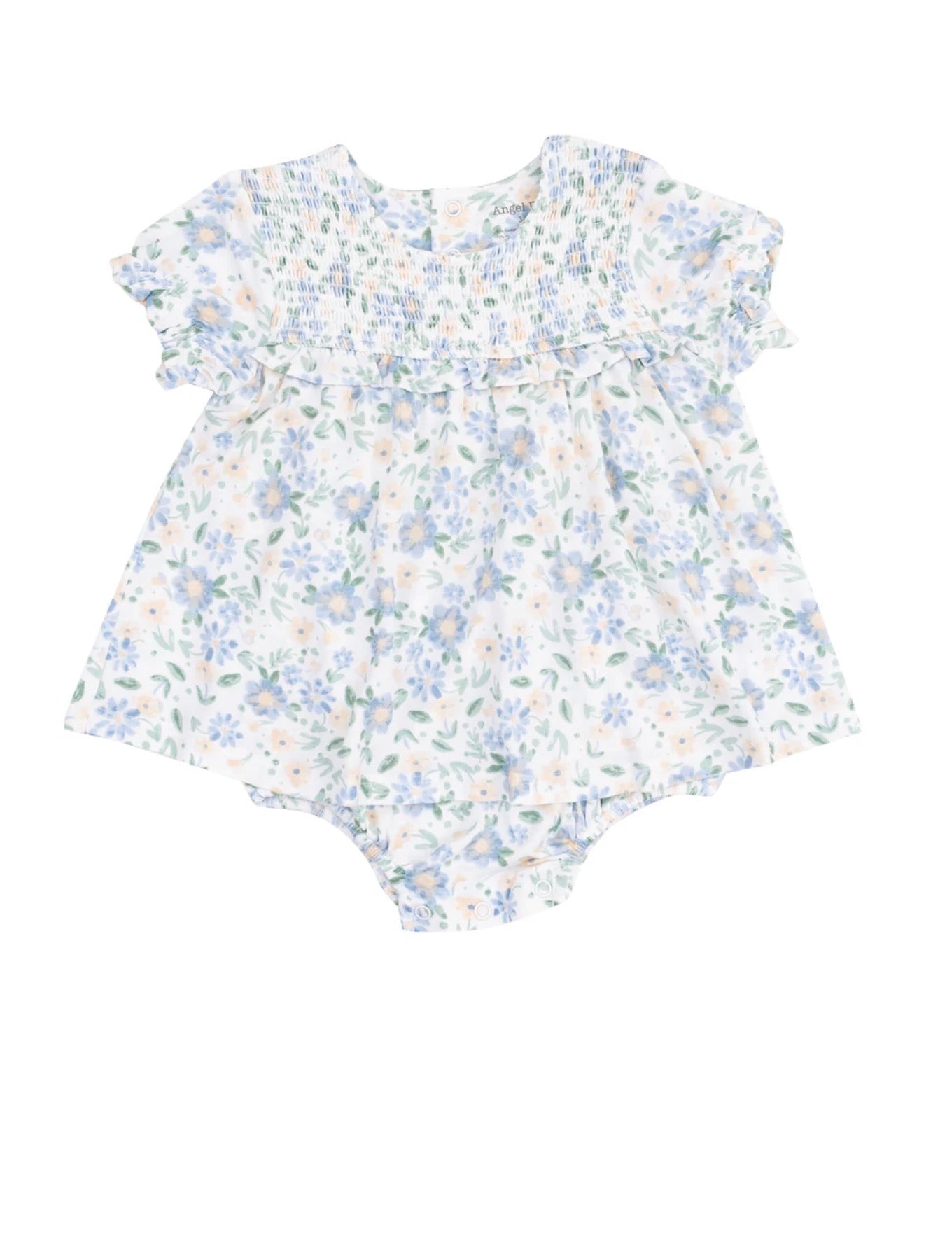 Baby Veronical Floral Smocked Ruffle Bubble w/ Skirt