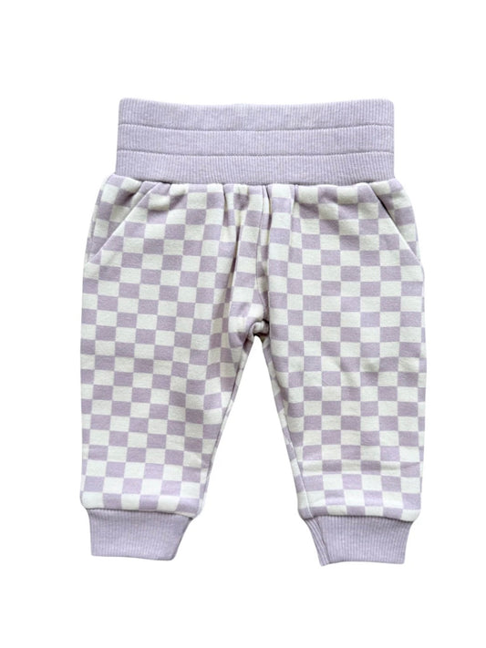 Checkered Fleece Sweatpants - Lavender Cloud