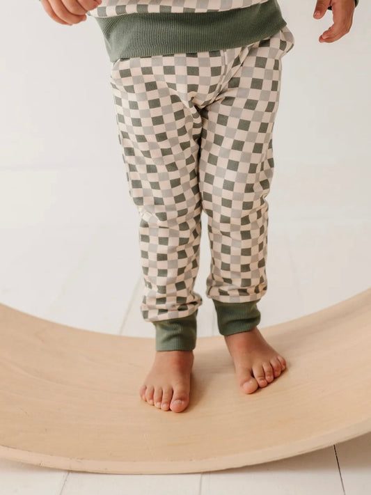 Checkered Fleece Sweatpants - Fern