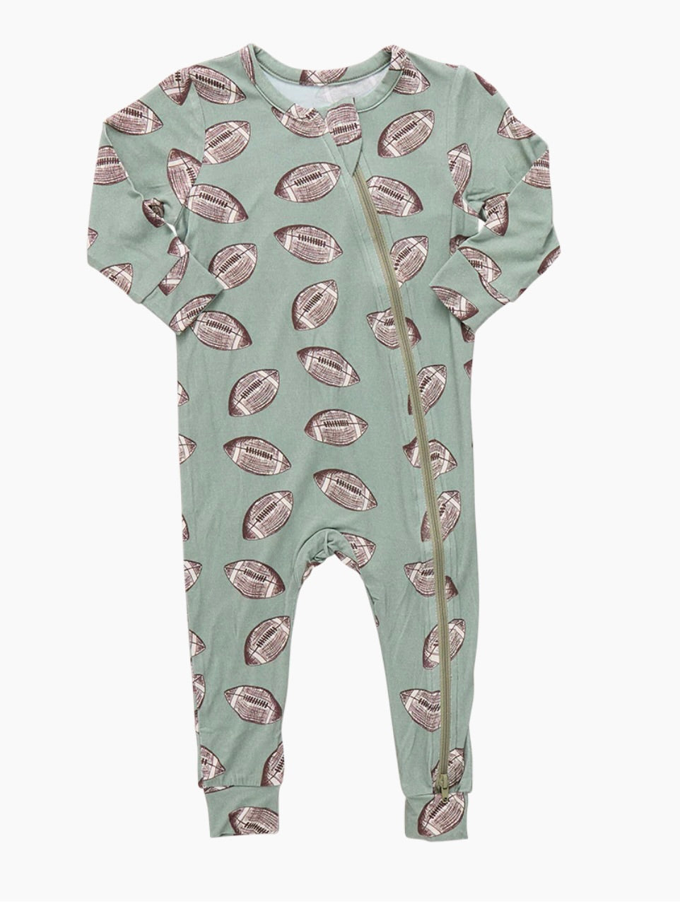 Baby Bamboo Romper - Green Flying Footballs
