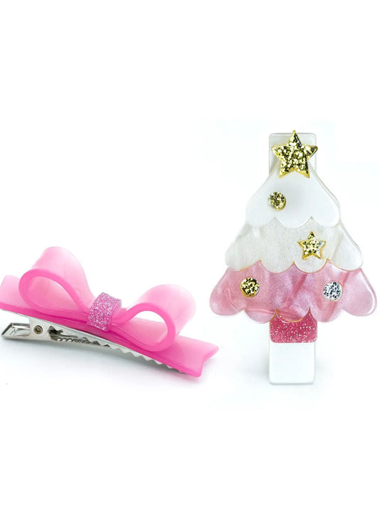 Christmas Tree Pink & Bowtie Alligator Clips