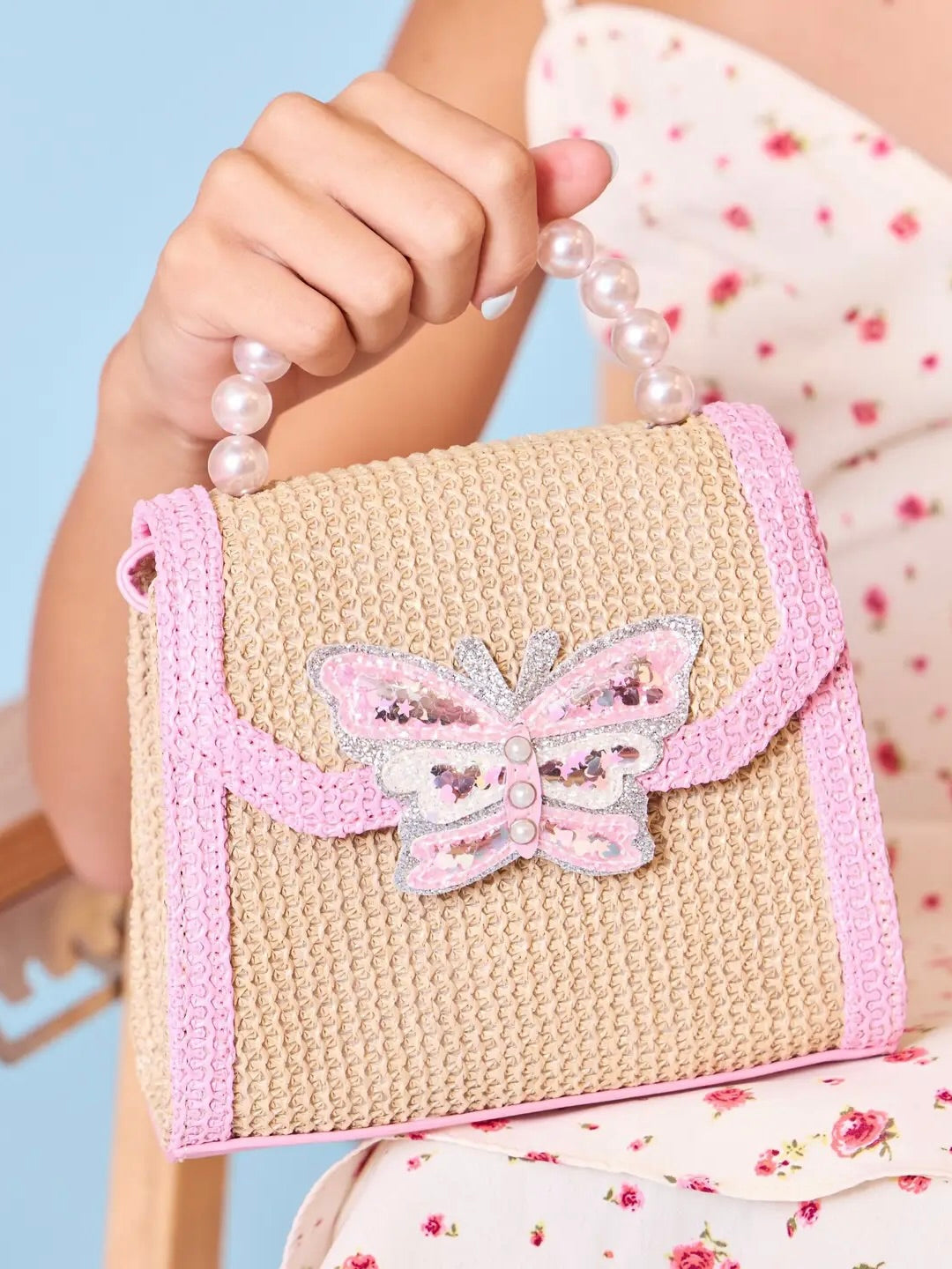 Straw Handle Crossbody - Butterfly