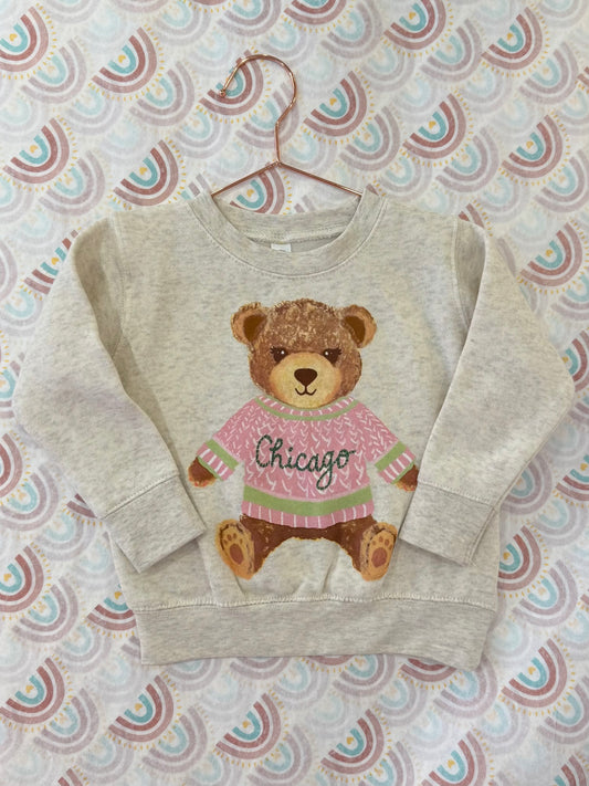 Chicago Teddy Sweatshirt - Natural Heather/Pink Bear